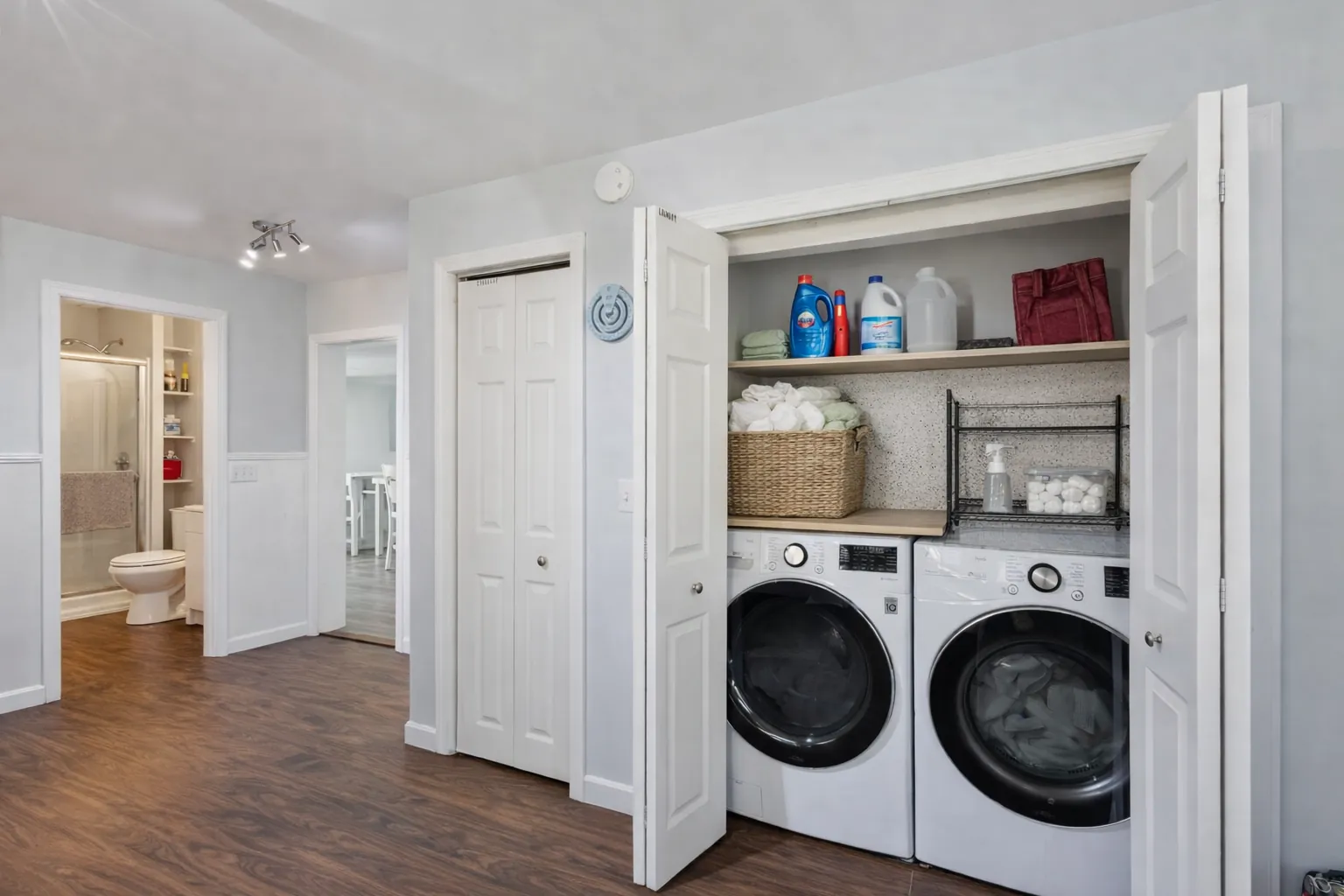 In-unit washer and dryer at Beachside Bliss Cottage — Old Orchard Beach vacation rental